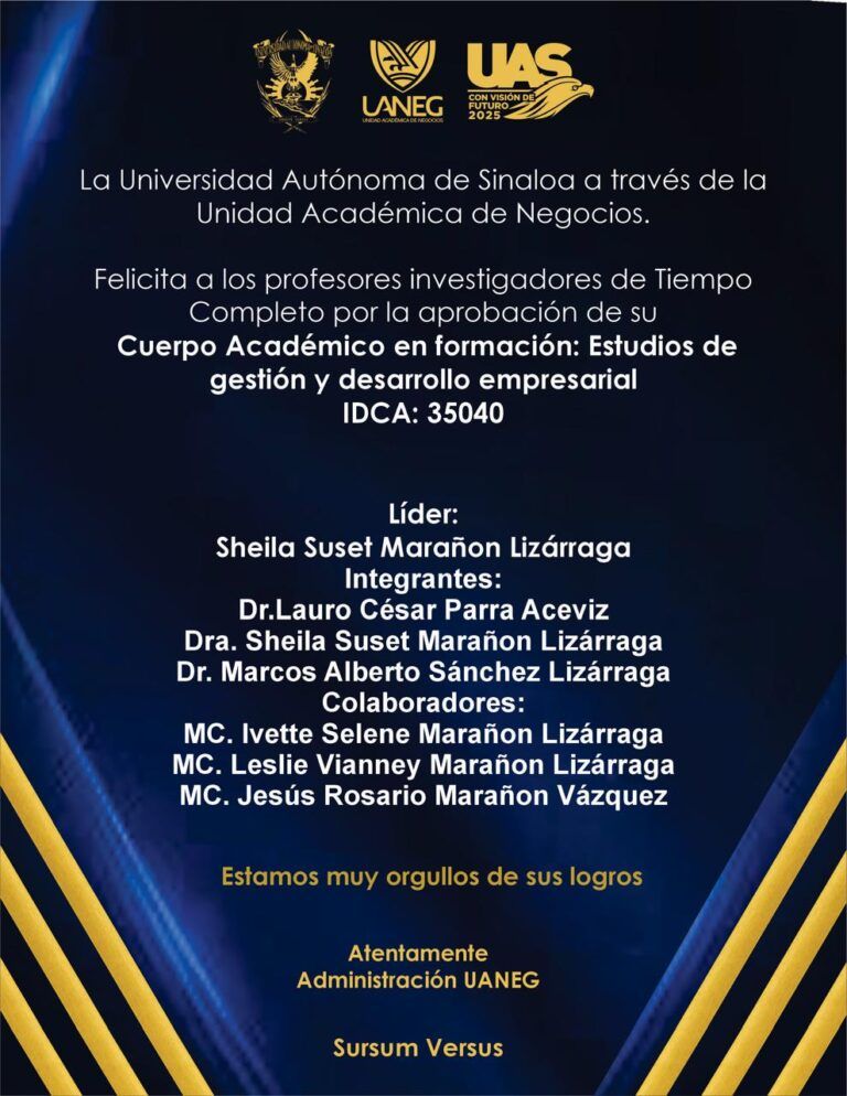 UANEG felicita a nuestros profesores en la distinción como Cuerpo Académico Cuerpo Academico Idca 35040 768x994