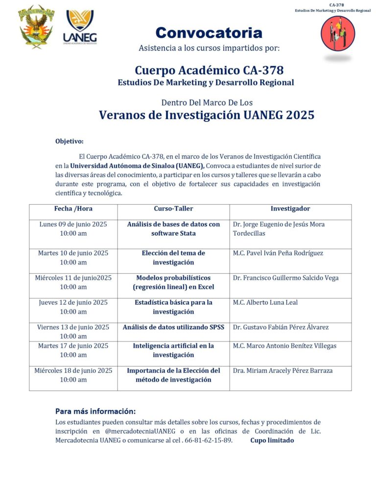 Convocatoria Cursos CA378 Veranos Investigacion UANEG 2025 V2 Conv 1 768x994